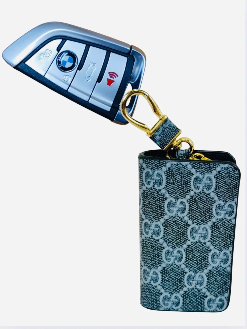 A-1BX: CAR KEYS & FOB HOLDER: Navy Blue w/GG Monogram, NWOT